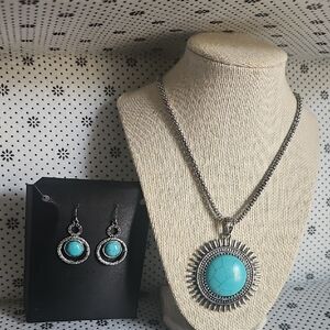 Turquoise and Silver Necklace and Earring Set